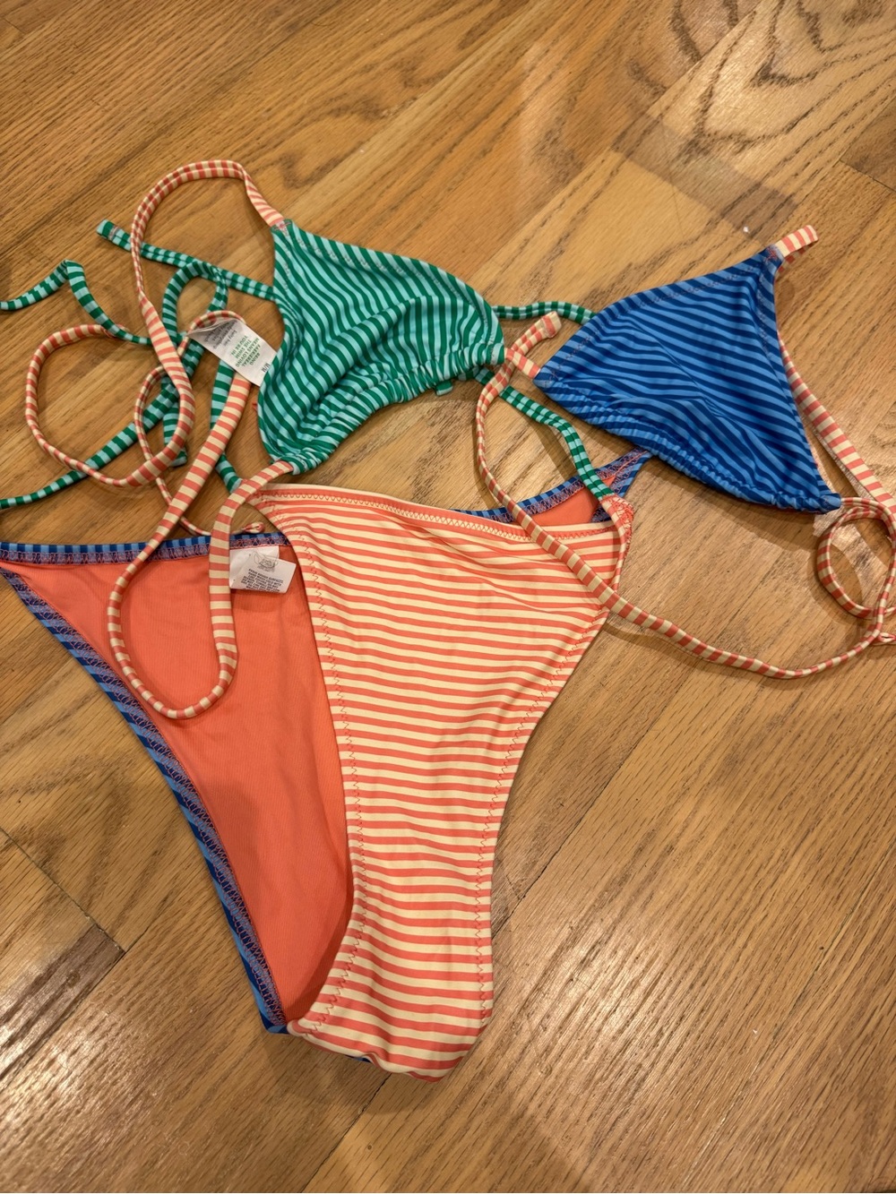 American Eagle Outfitters Striped Coral, Green & Blue Bikini Set
